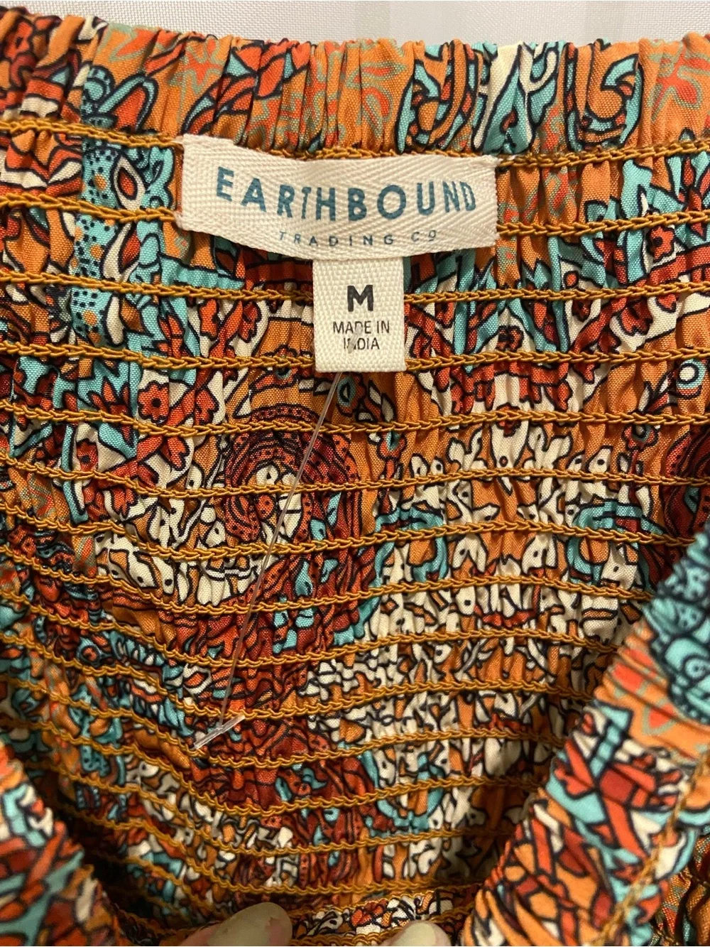 Earthbound Boho Paisley Smocked Sundress in Burnt Orange & Teal - Picture 4 of 4